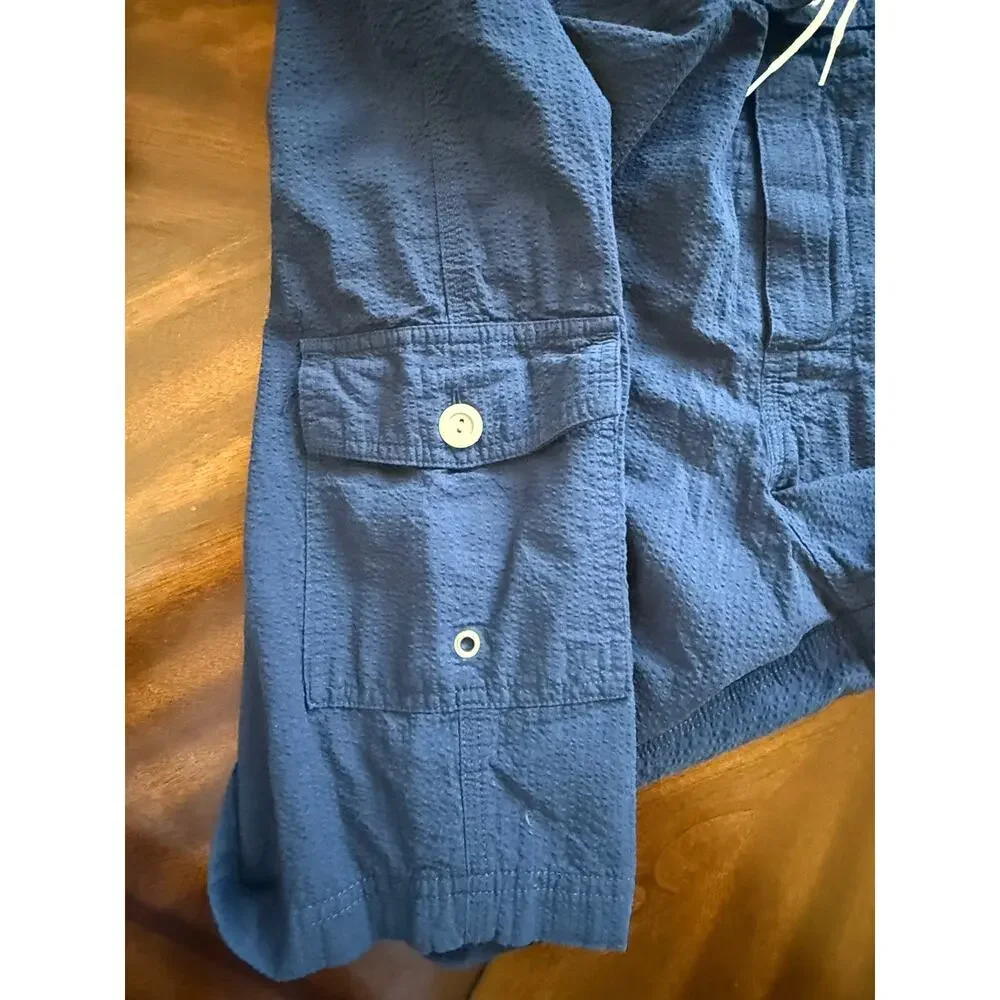 J. Crew Mens Seersucker Board Shorts 40 Navy Blue Cargo Pocket Swim Trunks